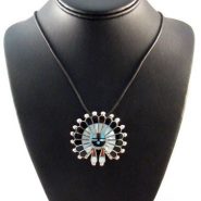 Zuni Sunface Pendant with Onyx