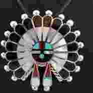 Zuni Sunface Pendant with Onyx