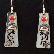 Navajo Kokopelli Coral Earrings