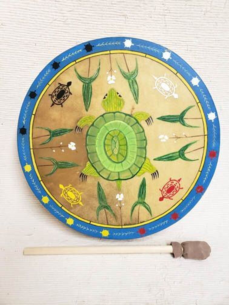 Cherokee Painted Drum with Turtle
